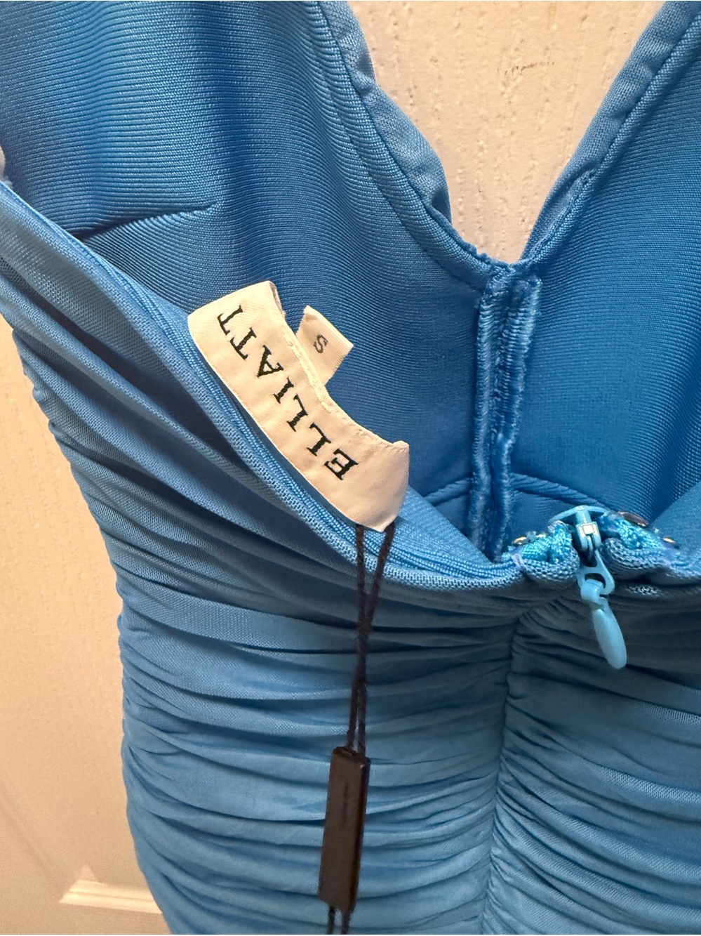 ELLIATT Elena Sleeveless Ruched Halter Gown in Blue Size S NWT - Picture 8 of 8